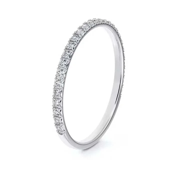 women's engagement rings thick band -De Beers Forevermark .72CTW Diamond French Pavé Wedding Band in 18K White Gol