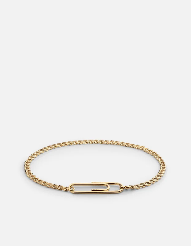 women's bracelets with emerald -Cuban Link Paper Clip Bracelet, Gold Vermeil