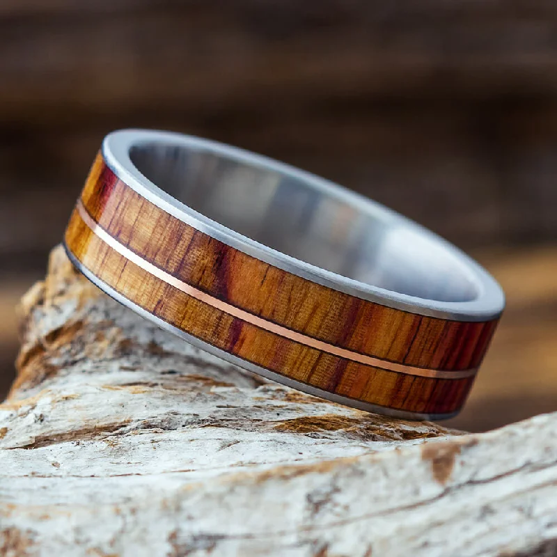 women's ring engagement -Exotic Tulipwood Ring With Gold Pinstripe