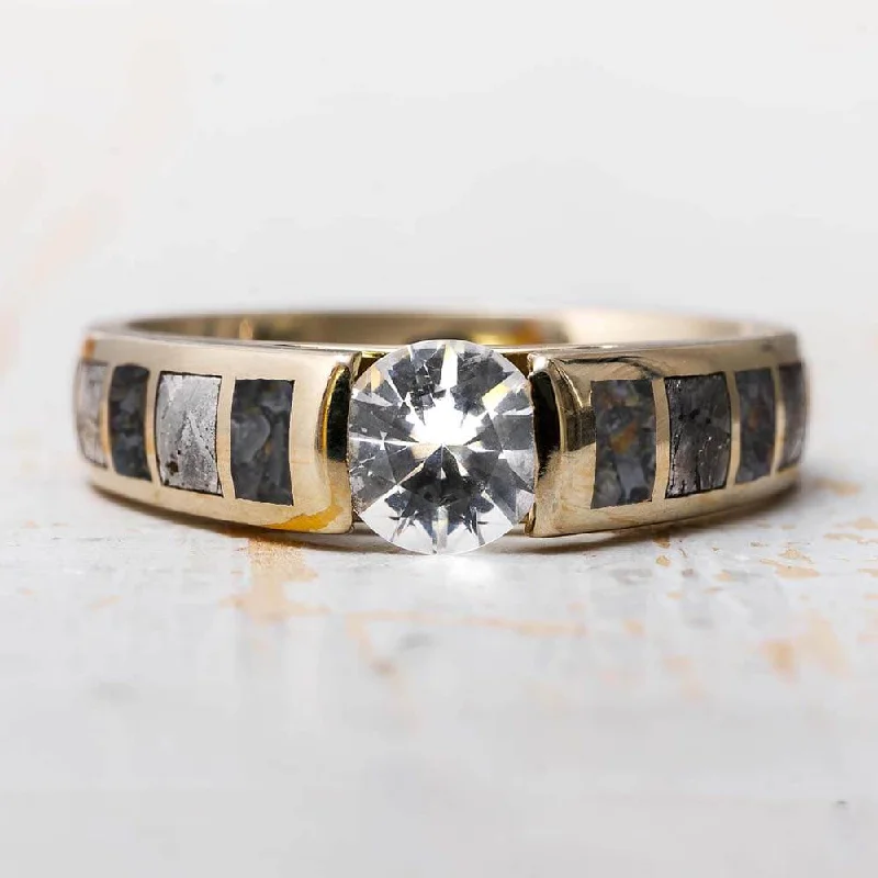 women's ring fashion accessory -Moissanite Ring with Dinosaur Bone and Meteorite