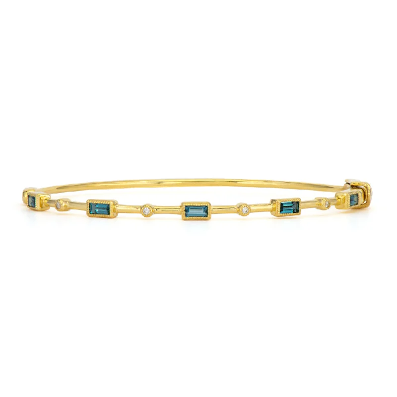 women's bracelets engraved initials -Jude Frances Blue Topaz Baguette & Diamond Bangle