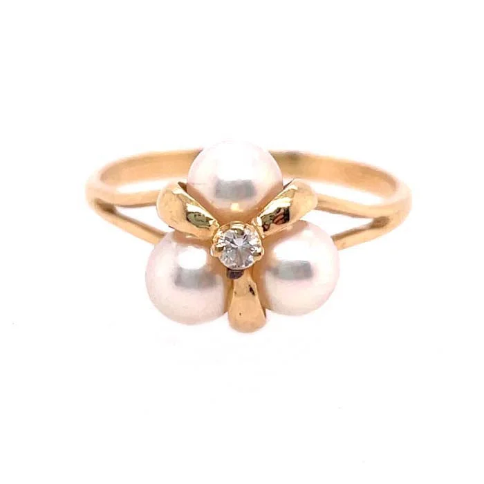 women's engagement rings boho style -Estate Cultured Pearl and Diamond Ring in 14K Yellow Gold