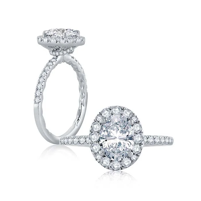 women's engagement rings baroque style -A. Jaffe Oval Halo Engagement Ring Semi-Mounting in 14K White Gold