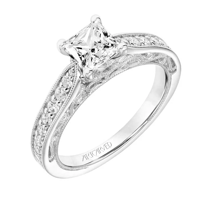 women's engagement rings with hidden gem -ArtCarved "Blanche" Diamond Engagement Ring Semi-Mounting in 14K White Gold