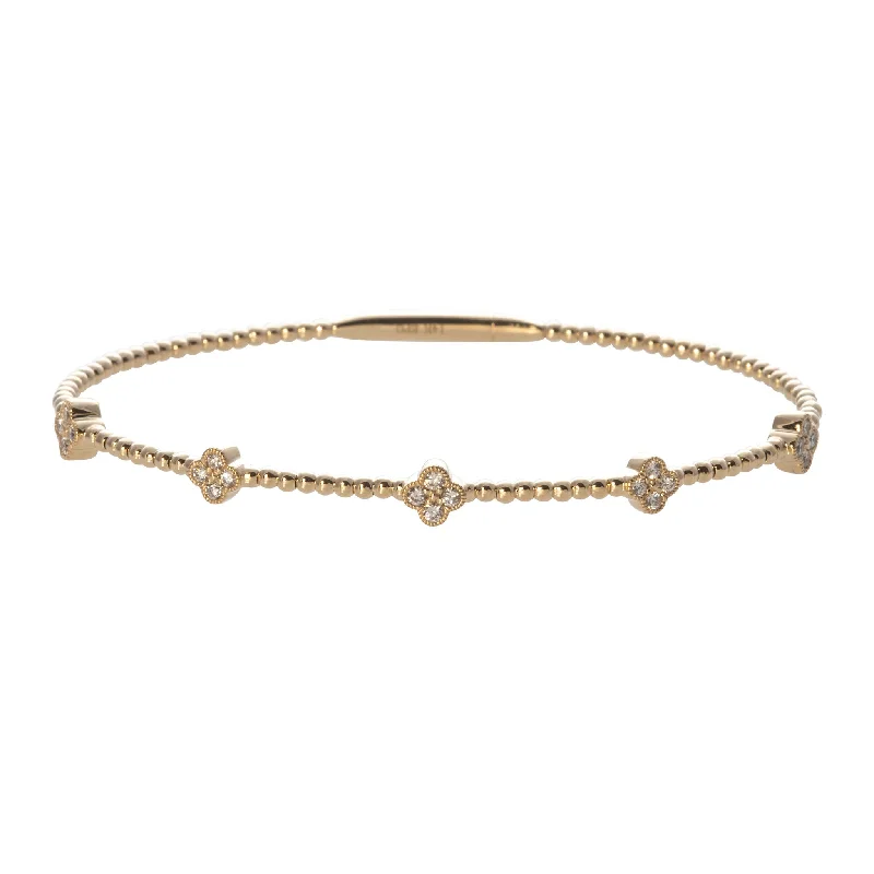 women's bracelets with birthstone -Diamond Quad 5 Station 14K Yellow Gold Beaded Flexible Bangle