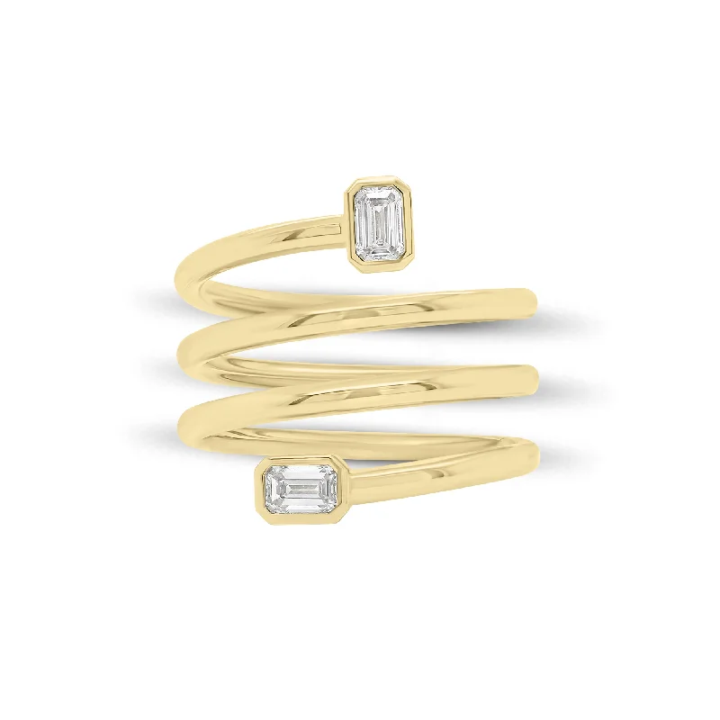 women's ring minimalist stack -Emerald-Cut Diamond Wrap Ring