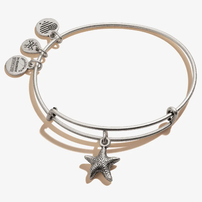 women's bracelets antique finish -Starfish Charm Bangle