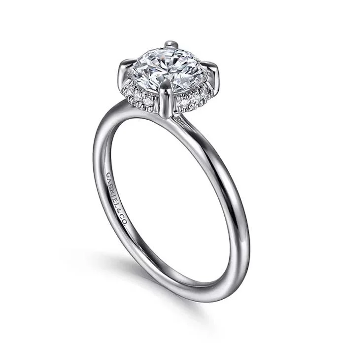 women's engagement rings pave setting -Gabriel & Co. "Seattle" Hidden Halo Round Center Engagement Ring Semi-Mounting in 14K White Gold