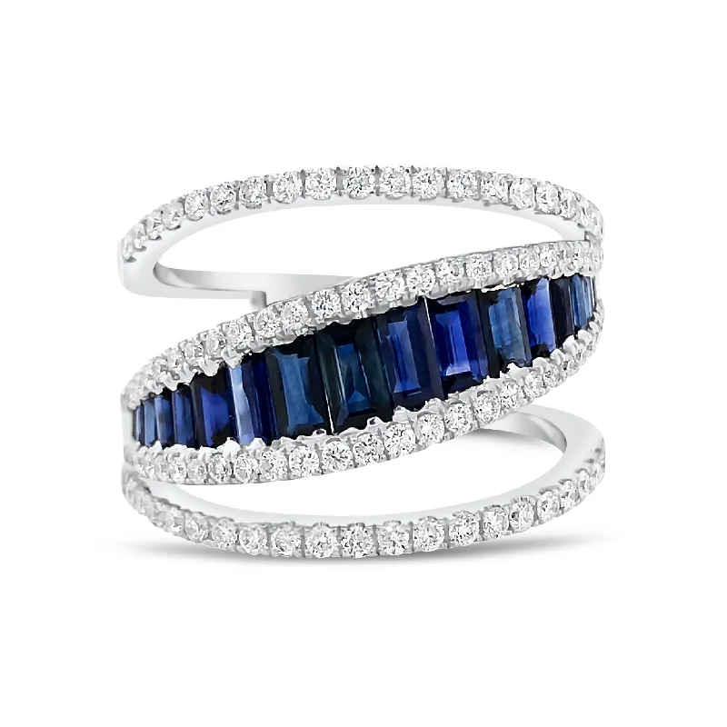 women's ring adjustable band -Diamond & Sapphire Baguette Fashion Ring