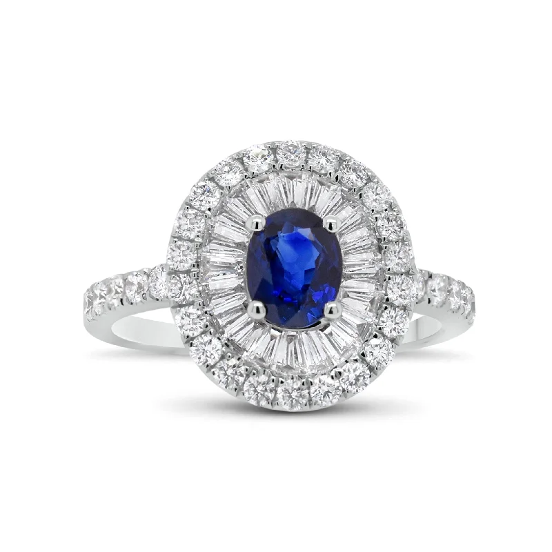 women's ring bohemian design -Sapphire Double Halo Ring