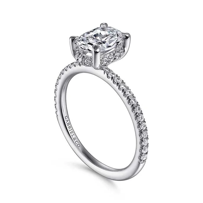 women's engagement rings round cut -Gabriel & Co. "Hart" Hidden Halo Oval Engagement Ring Semi-Mounting in 14K White Gold