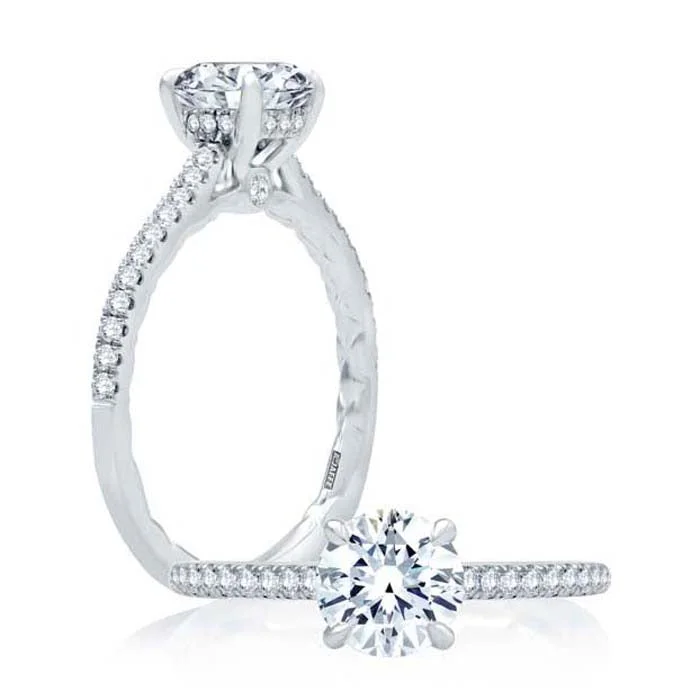 women's engagement rings halo setting -A. Jaffe Four-Prong Diamond Engagement Ring Semi-Mounting in 18K White Gold