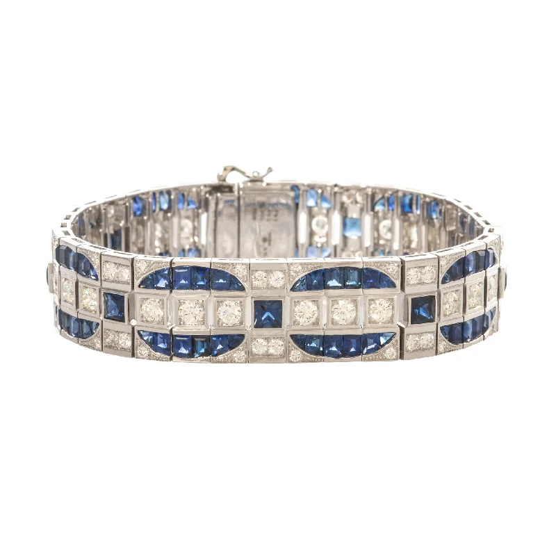 women's bracelets for daughter -Art Deco Style Sapphire & Diamond 14K White Gold Bracelet