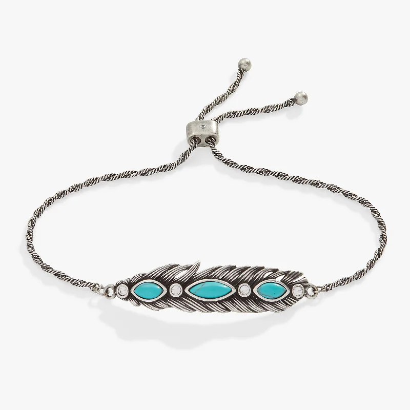 women's bracelets open cuff -Turquoise Feather Bolo Bracelet