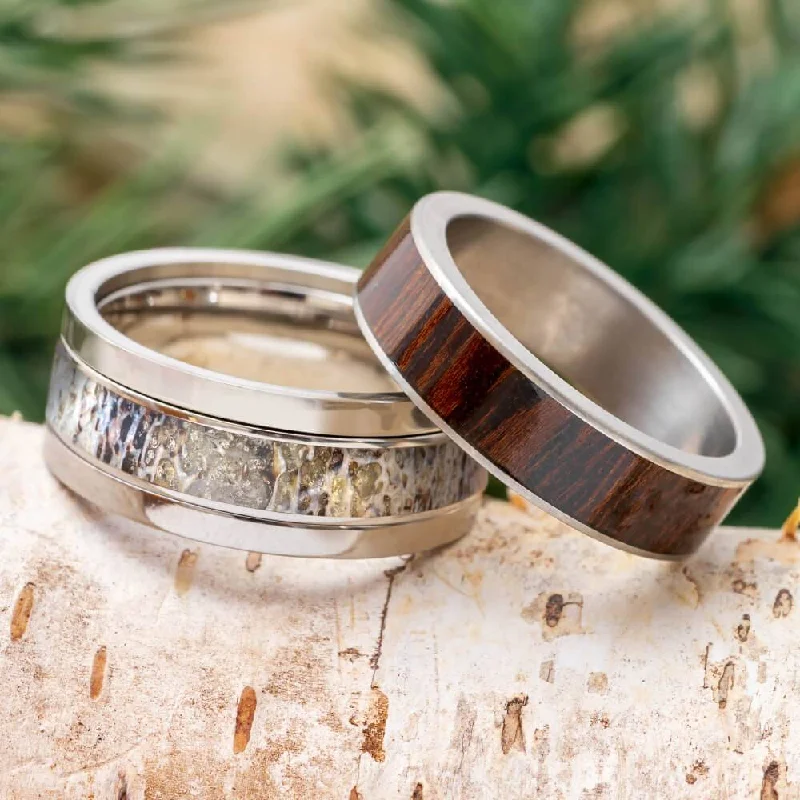 women's ring cubic zirconia set -Antler & Ironwood Modular Titanium Ring Set