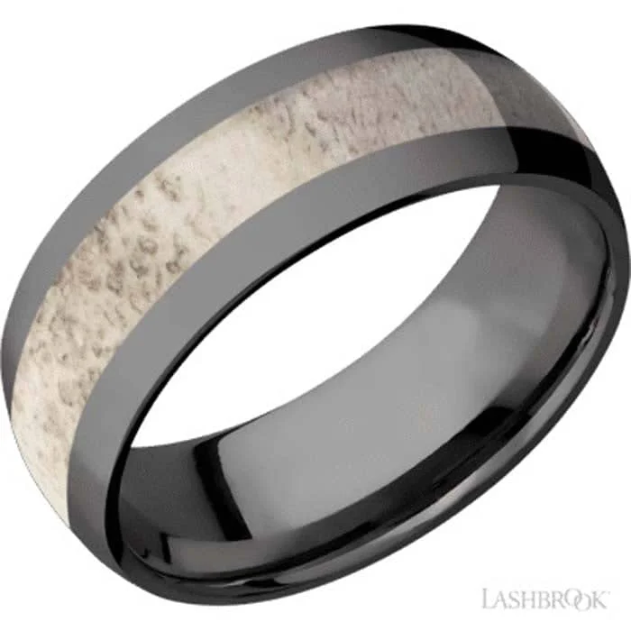 women's engagement rings round cut -Lashbrook Men's 8MM Wedding Band in Zirconium with a Antler Inlay