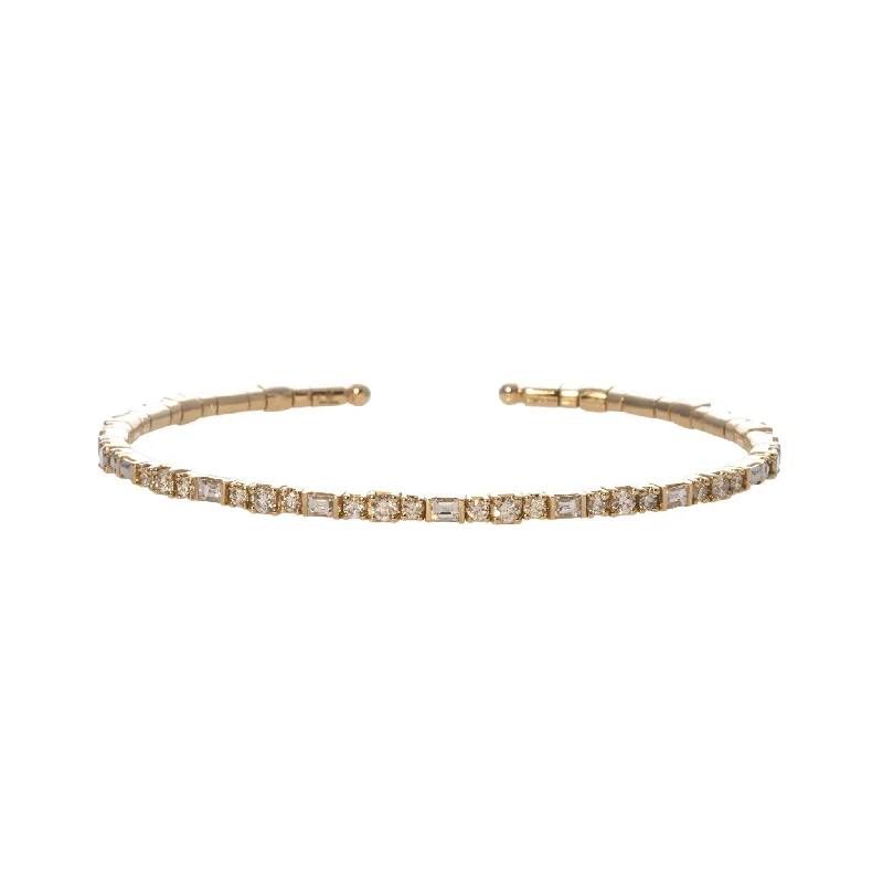 women's bracelets high fashion -1ctw Diamond 14K Yellow Gold Flexible Cuff Bangle