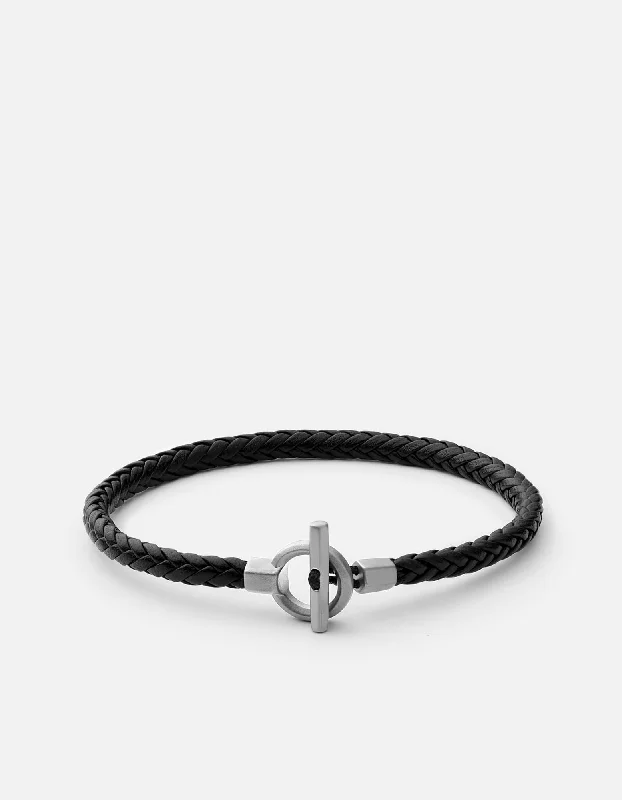 women's bracelets celestial stars -Atlas Leather Bracelet, Matte Sterling Silver