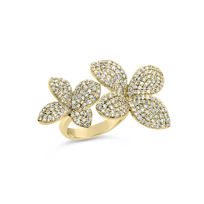 women's ring pave setting -Diamond Flower Duo Ring