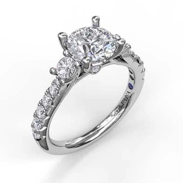 women's engagement rings silver -Fana Three Stone Diamond Engagement Ring Semi-Mounting in 14K White Gold