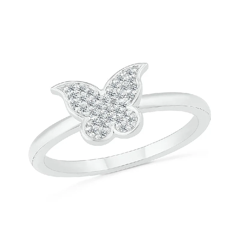 women's ring floral design -Butterfly Promise Ring with Diamonds