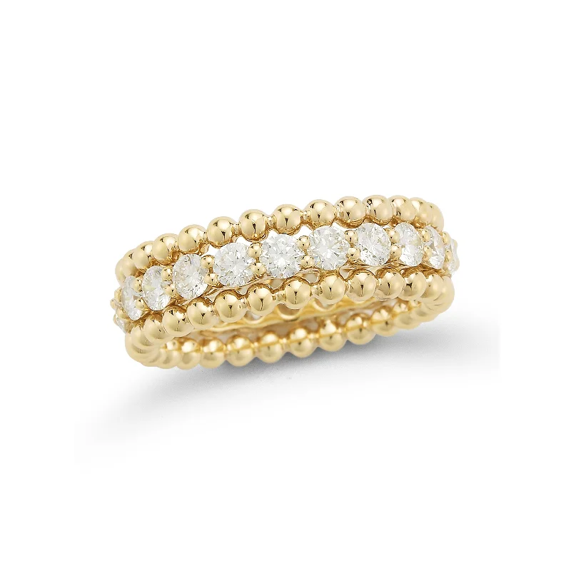 women's ring romantic design-Diamond & Beaded Gold Eternity Ring