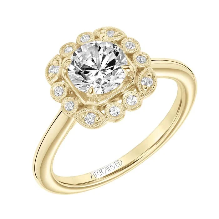 women's engagement rings luxury collection -ArtCarved "Mabel" Scalloped Halo Engagement Ring Semi-Mounting in 14K Yellow Gold