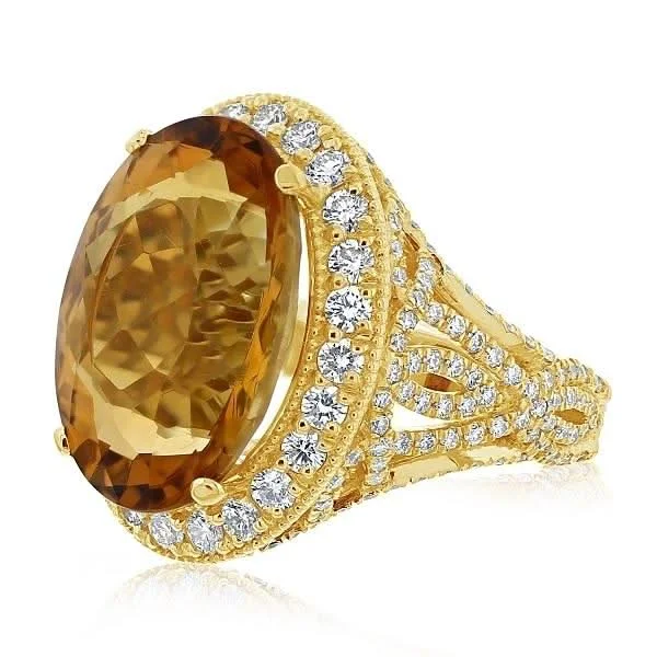 women's engagement rings halo setting -Citrine & Diamond Ring