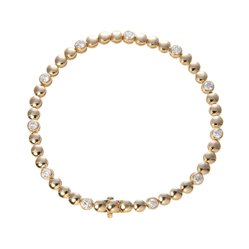 women's bracelets celestial theme -Diamond Bezel & Bead 14K Yellow Gold Tennis Bracelet