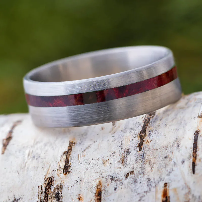 women's ring with heart shape -Ruby Redwood Ring In Brushed Titanium