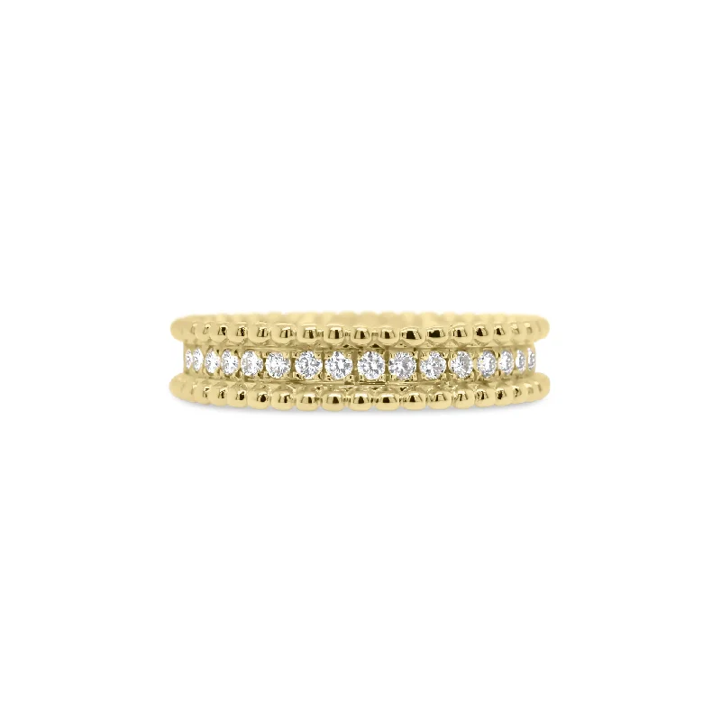 women's ring romantic design-Diamond Stackable Ring with Beaded Gold Frame