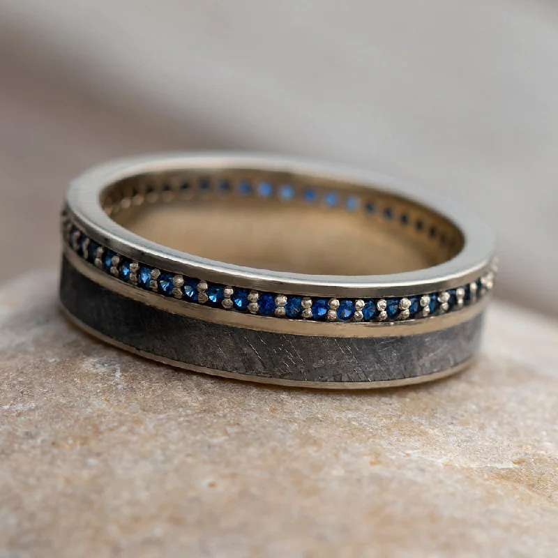 women's ring for formal occasions -Meteorite Eternity Band With Blue Sapphires