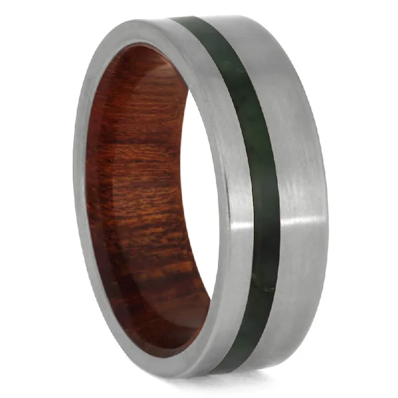 women's ring wedding band -Jade Ring and Wood Ring in Titanium with Matte Finish