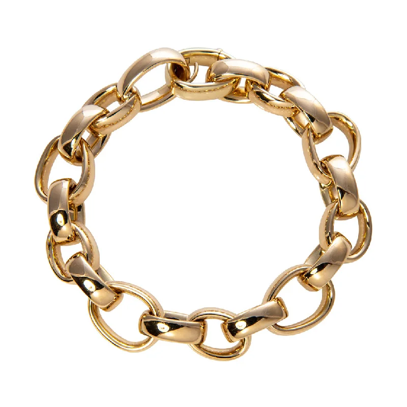 women's bracelets geometric patterns -18K Yellow Gold Italian Mixed Oval Link Bracelet