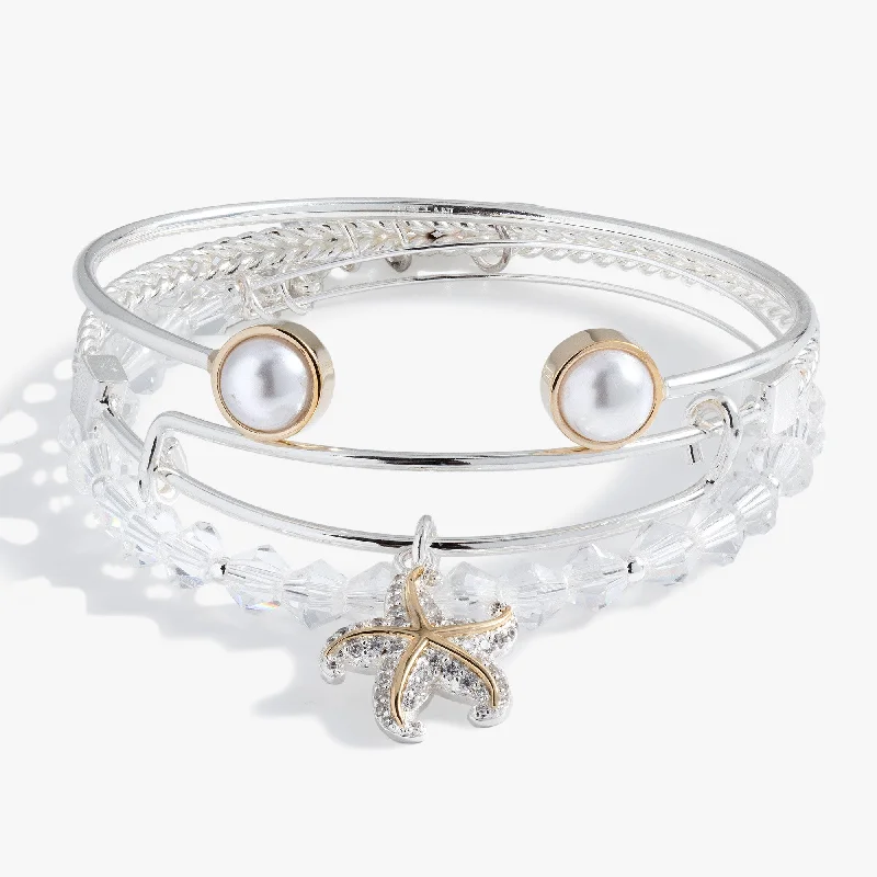 women's bracelets vintage silver -Starfish Bangles Set of 3