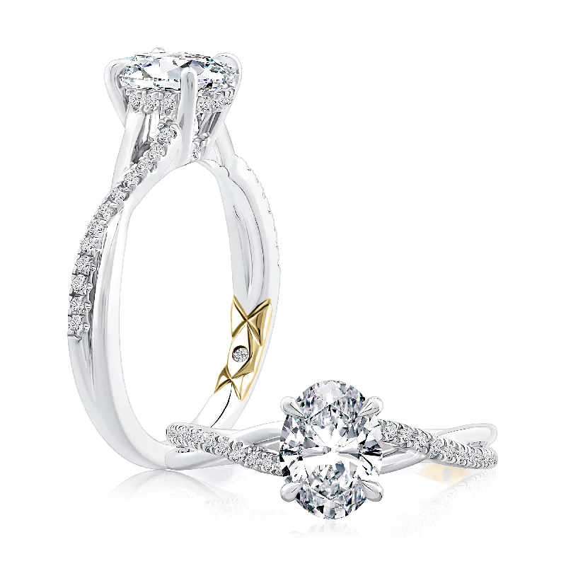 women's engagement rings classic solitaire -A. Jaffe Intertwined Oval Diamond Engagement Ring Semi-Mounting in 14K White and Yellow Gold