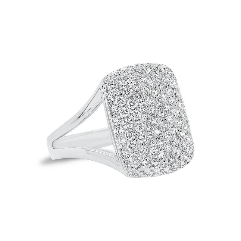 women's ring hammered texture -Pave Diamond Pillow Ring