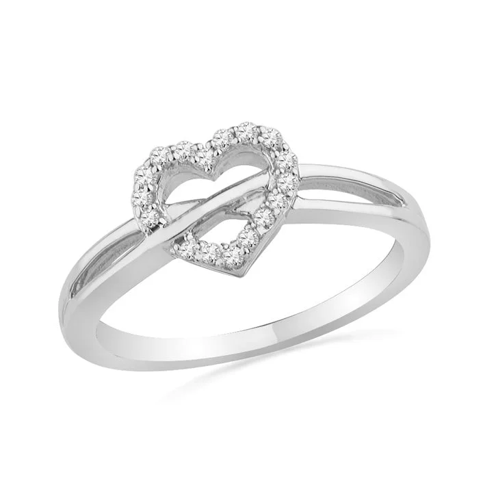 women's ring adjustable -Diamond Crisscross Heart Promise Ring