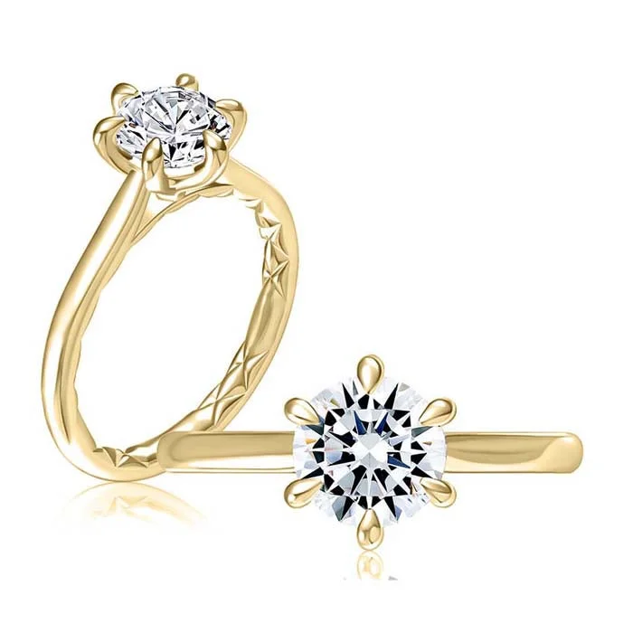 women's engagement rings moissanite -A. Jaffe 6-Prong Round Diamond Solitaire Engagement Ring Mounting in 14K Yellow Gold