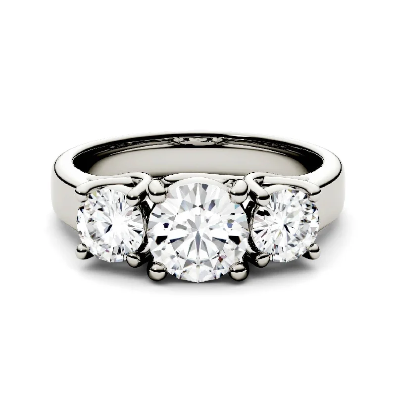 women's ring luxury collection -2 Carat TW Charles & Colvard Moissanite Three Stone Ring in White Gold