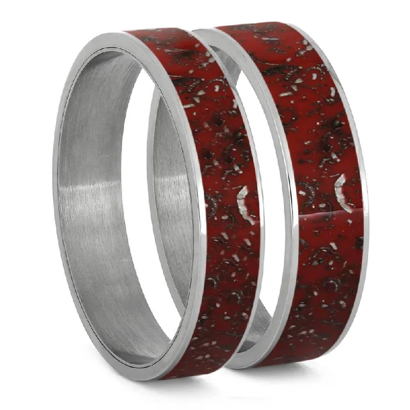 women's ring wedding band -Red Stardust Inlay Components for Modular Rings