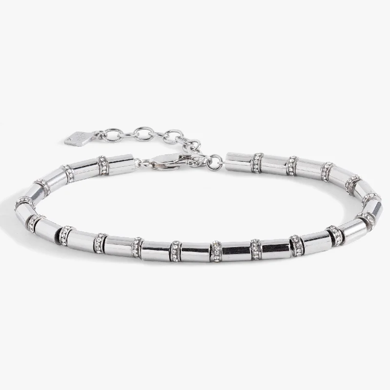 women's bracelets thin band -Tube Bead and Crystal Chain Bracelet