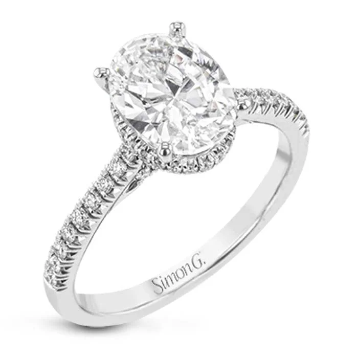 women's engagement rings conflict-free diamonds -Simon G. Oval Pavé Engagement Ring Semi-Mounting in 18K White Gold