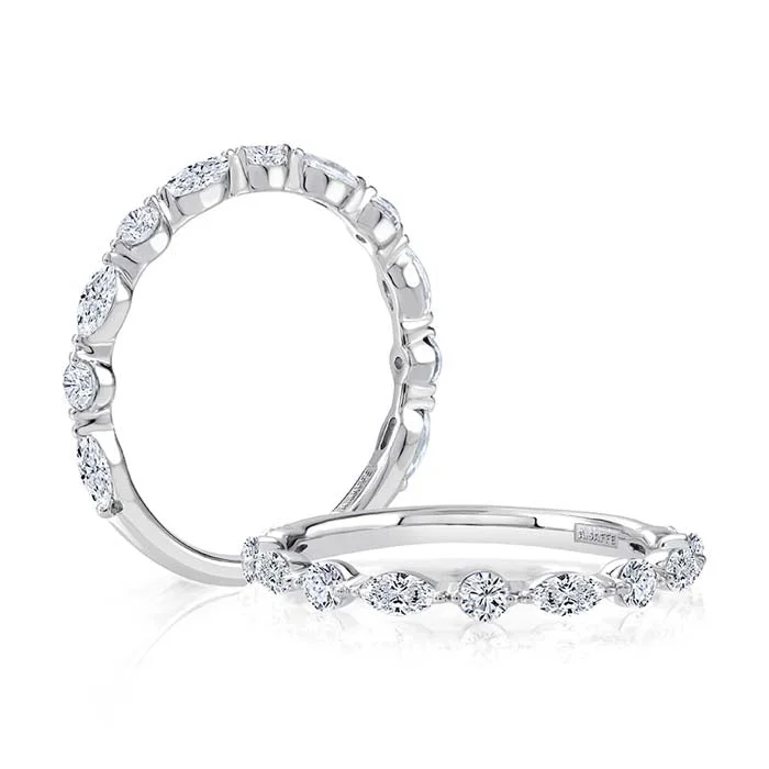 women's engagement rings celestial theme -A. Jaffe Marquise and Round Diamond Wedding Band in 14K White Gold