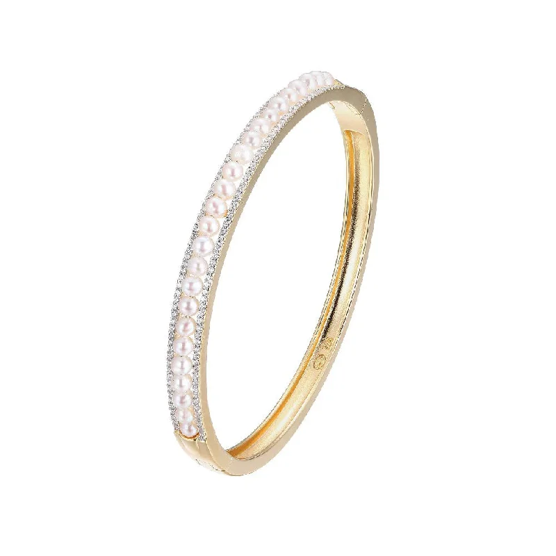 women's bracelets bold fashion -Pearl & CZ Gold Plated Silver 6mm Bangle