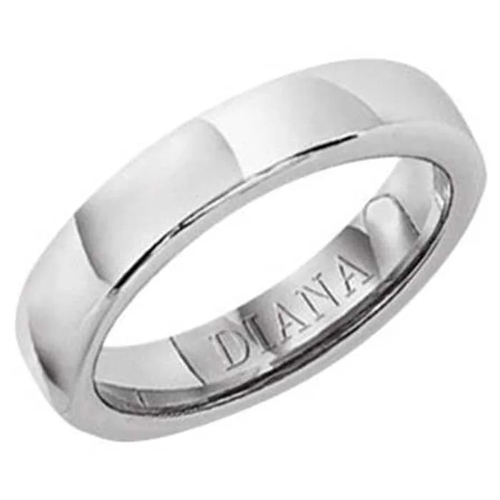 women's engagement rings with mixed metals -Diana 4MM Men's "Ergofit" Wedding Band in 18K White Gold