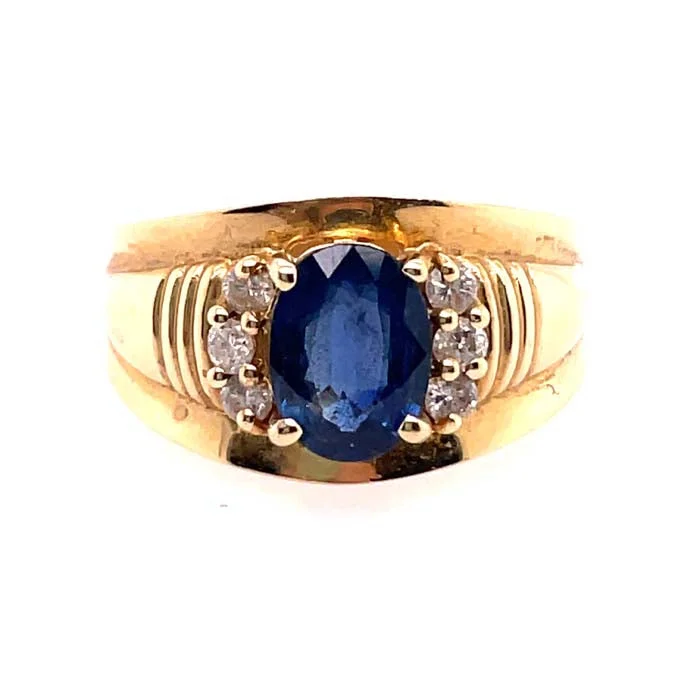 women's engagement rings art deco -Estate Sapphire and Diamond Ring in 14K Yellow Gold