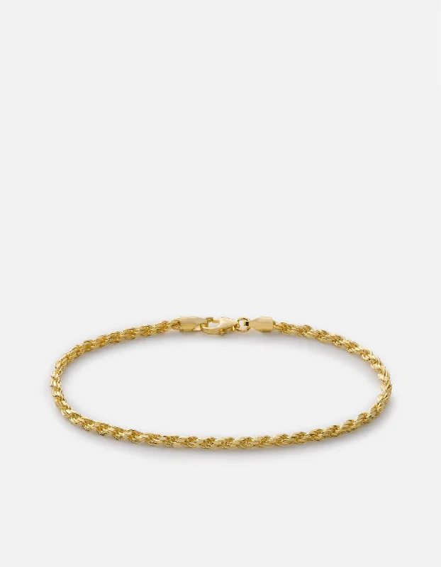 women's bracelets adjustable fit -2.4mm Rope Chain Bracelet, Gold Vermeil