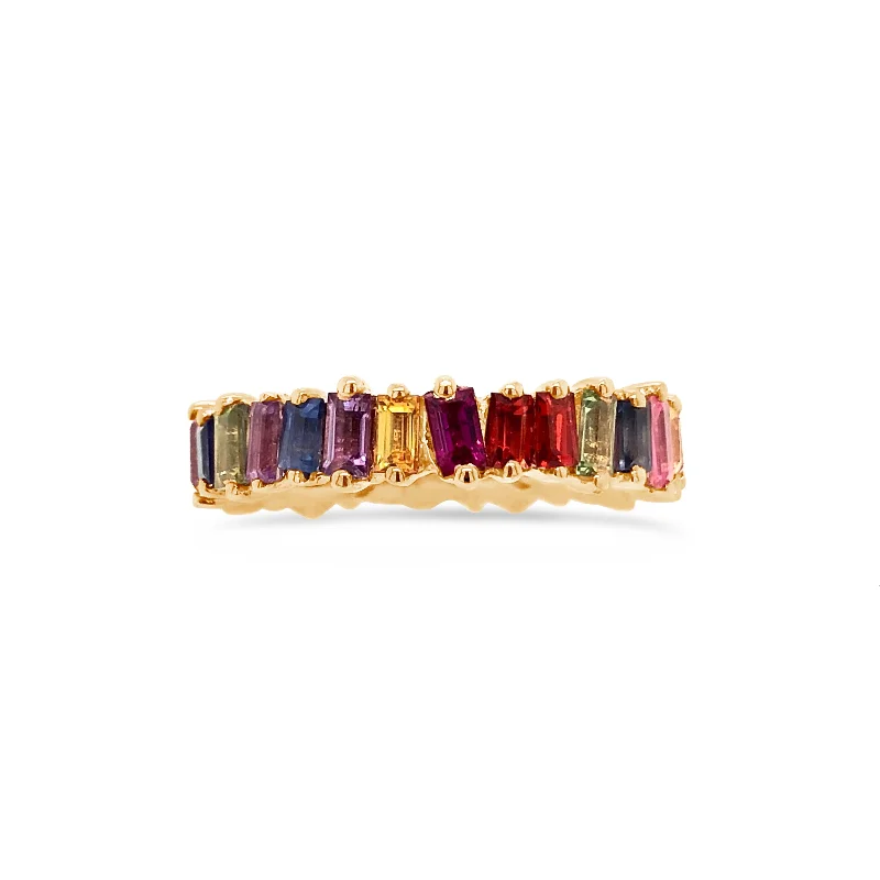 women's ring everyday wear -Rainbow Baguette Eternity Ring