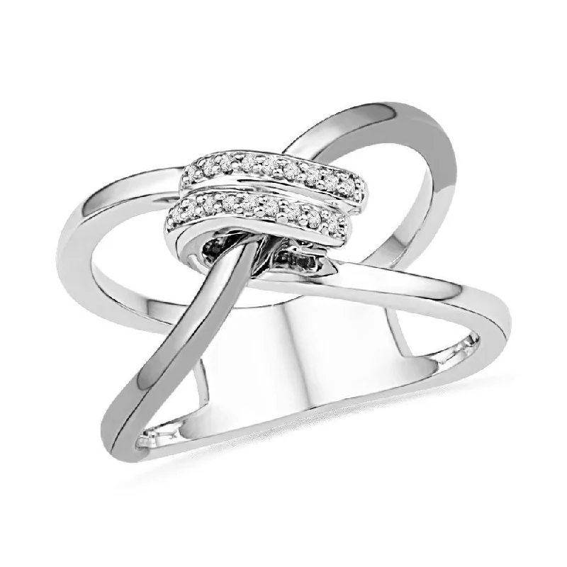 women's ring elegant style -Diamond Knot Fashion Ring, Silver or White Gold